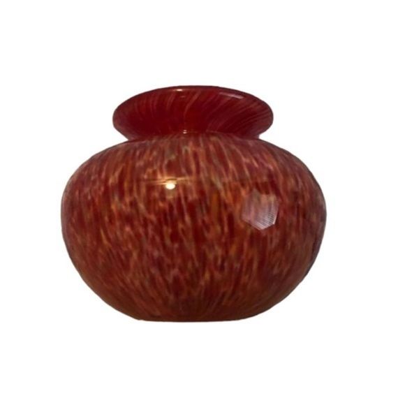 Vintage Art Glass Tiny Bud Vase Orange Red Swirl Hand Blown Glass 2" Decorative - Picture 6 of 10